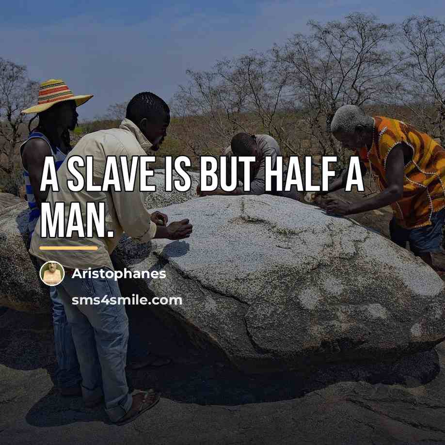 “A slave is but half a man.…” quote by Aristophanes