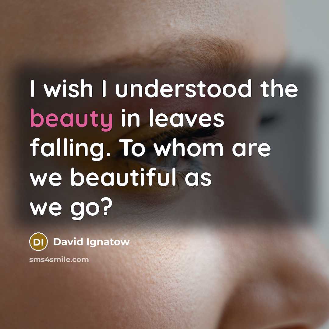 “I wish I understood the beauty in leaves falling. To…” quote by David Ignatow