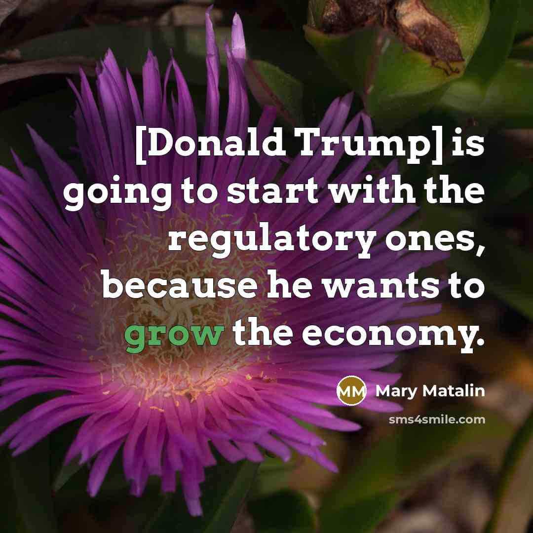 “[Donald Trump] is going to start with the regulatory ones,…” quote by Mary Matalin