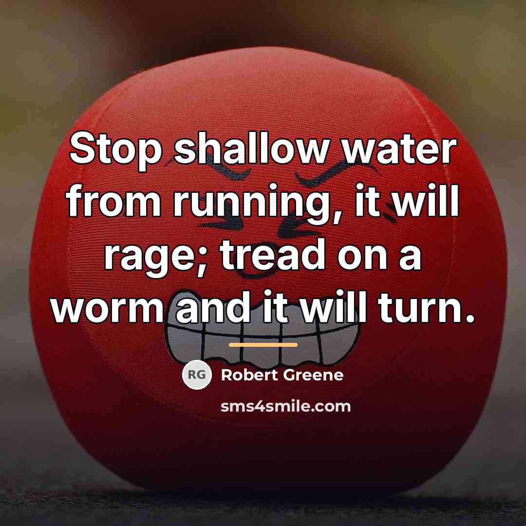 “Stop shallow water from running, it will rage; tread on…” quote by Robert Greene
