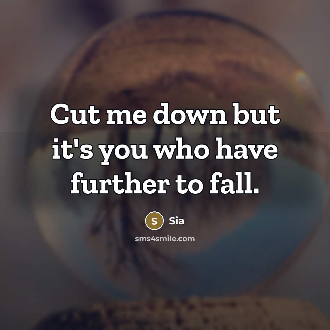 “Cut me down but it's you who have further to…” quote by Sia