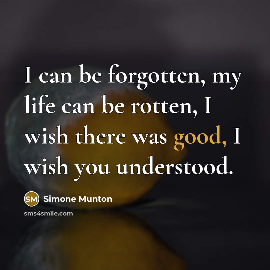 “I can be forgotten, my life can be rotten, I wish there was good, I wish you understood.” quote by Simone Munton