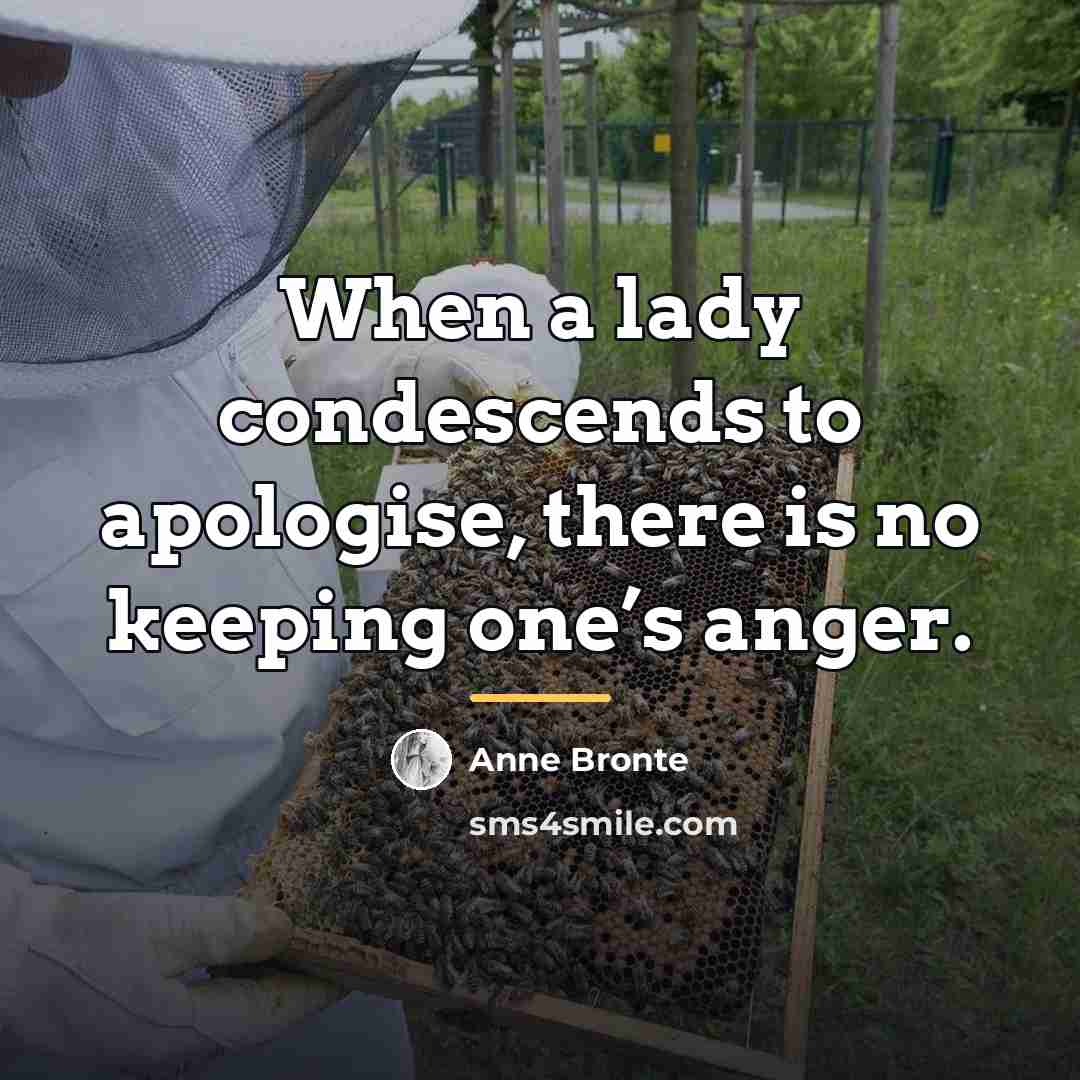 “When a lady condescends to apologise, there is no keeping…” quote by Anne Bronte