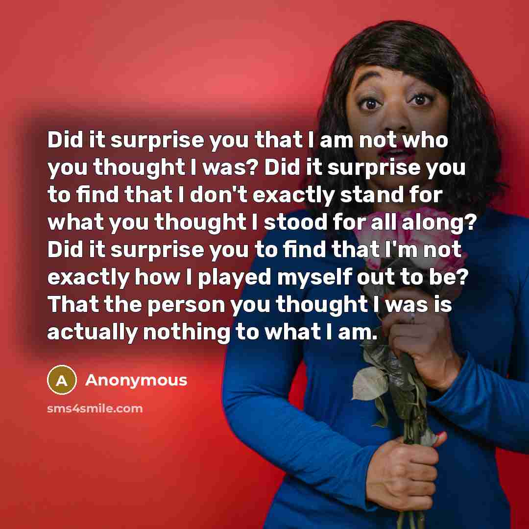 “Did it surprise you that I am not who you…” quote by Anonymous