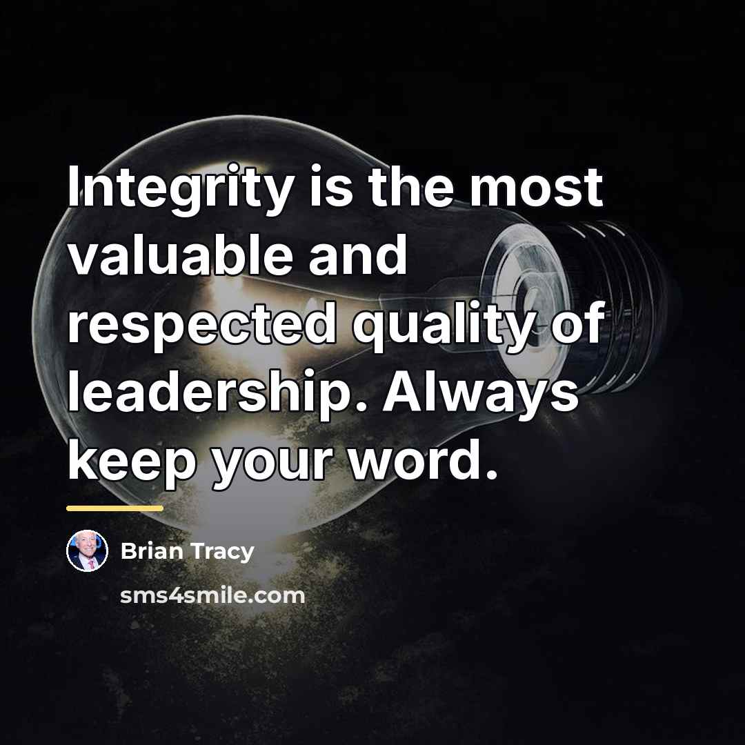 “Integrity is the most valuable and respected quality of leadership.…” quote by Brian Tracy