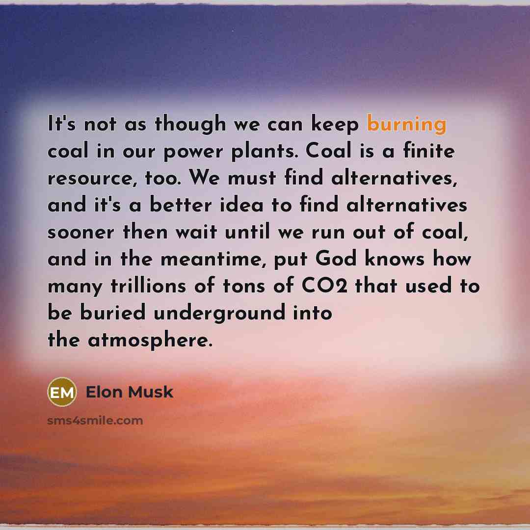 “It's not as though we can keep burning coal in…” quote by Elon Musk