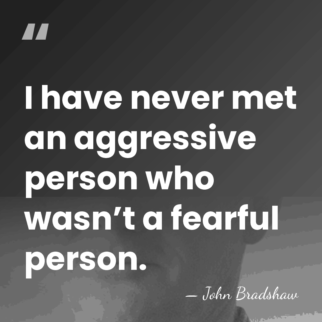 I have never met an aggressive person who wasn’t a fearful person. - John Bradshaw