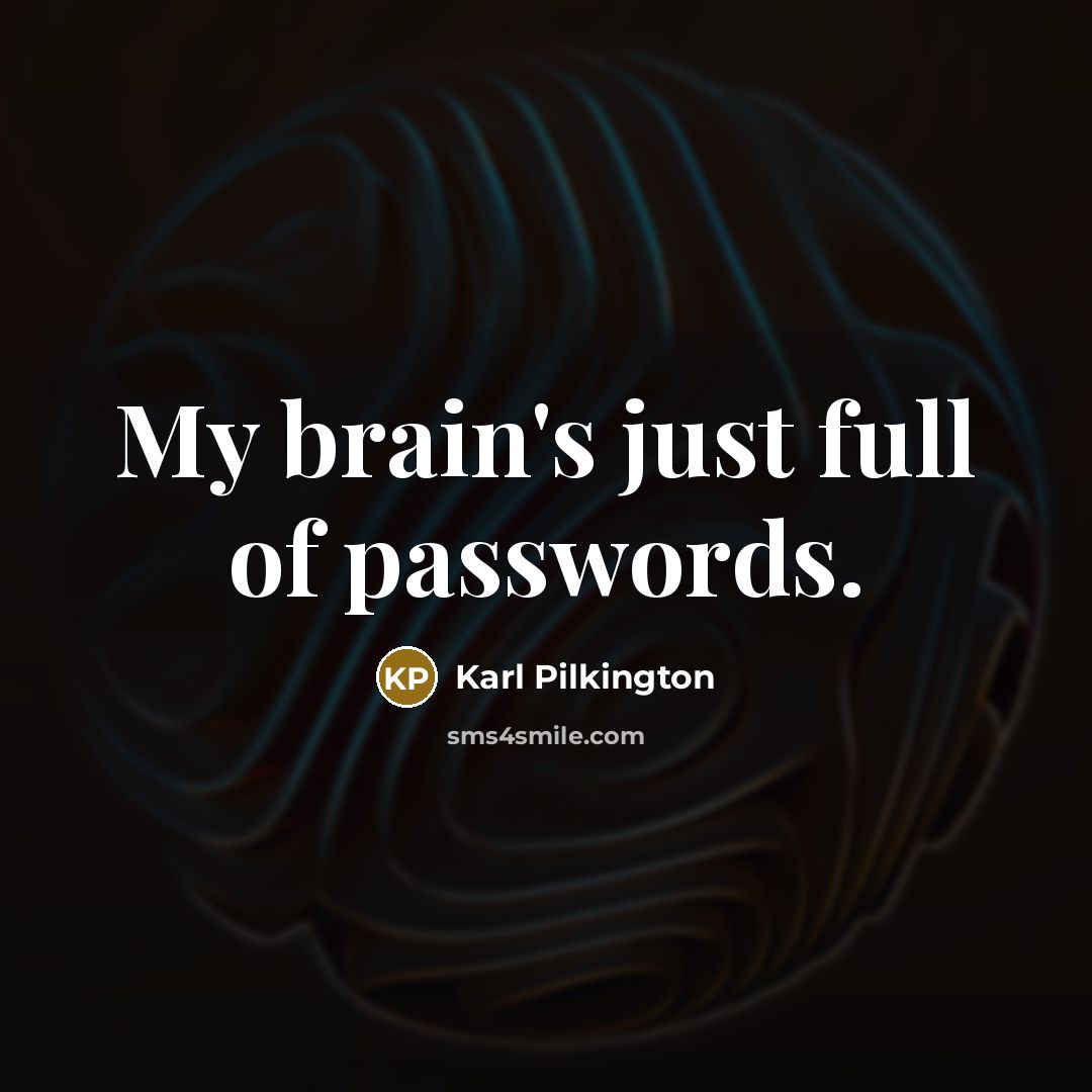 “My brain's just full of passwords.…” quote by Karl Pilkington