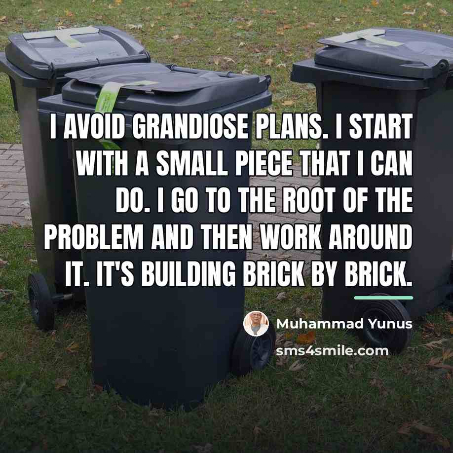 “I avoid grandiose plans. I start with a small piece…” quote by Muhammad Yunus
