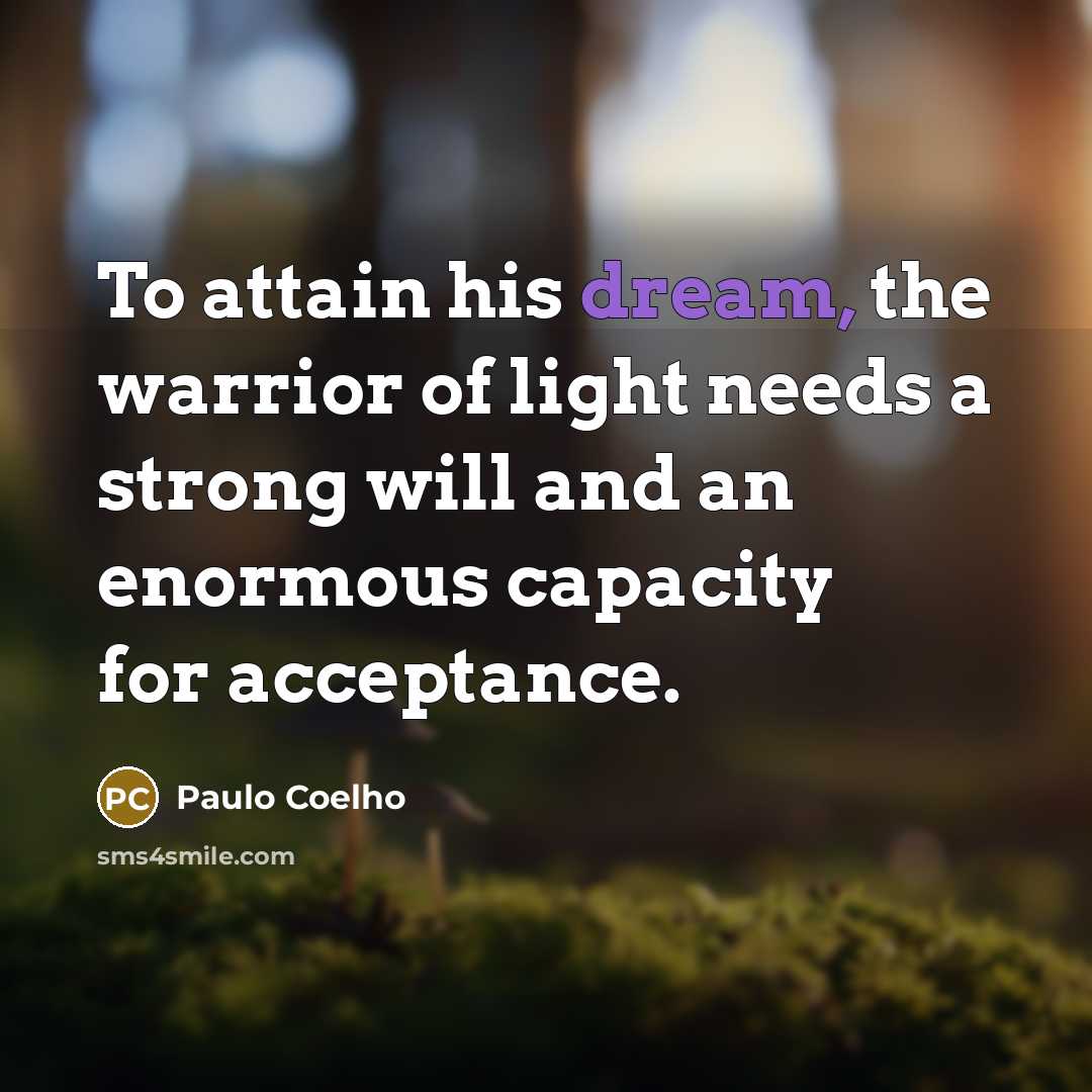 “To attain his dream, the warrior of light needs a…” quote by Paulo Coelho