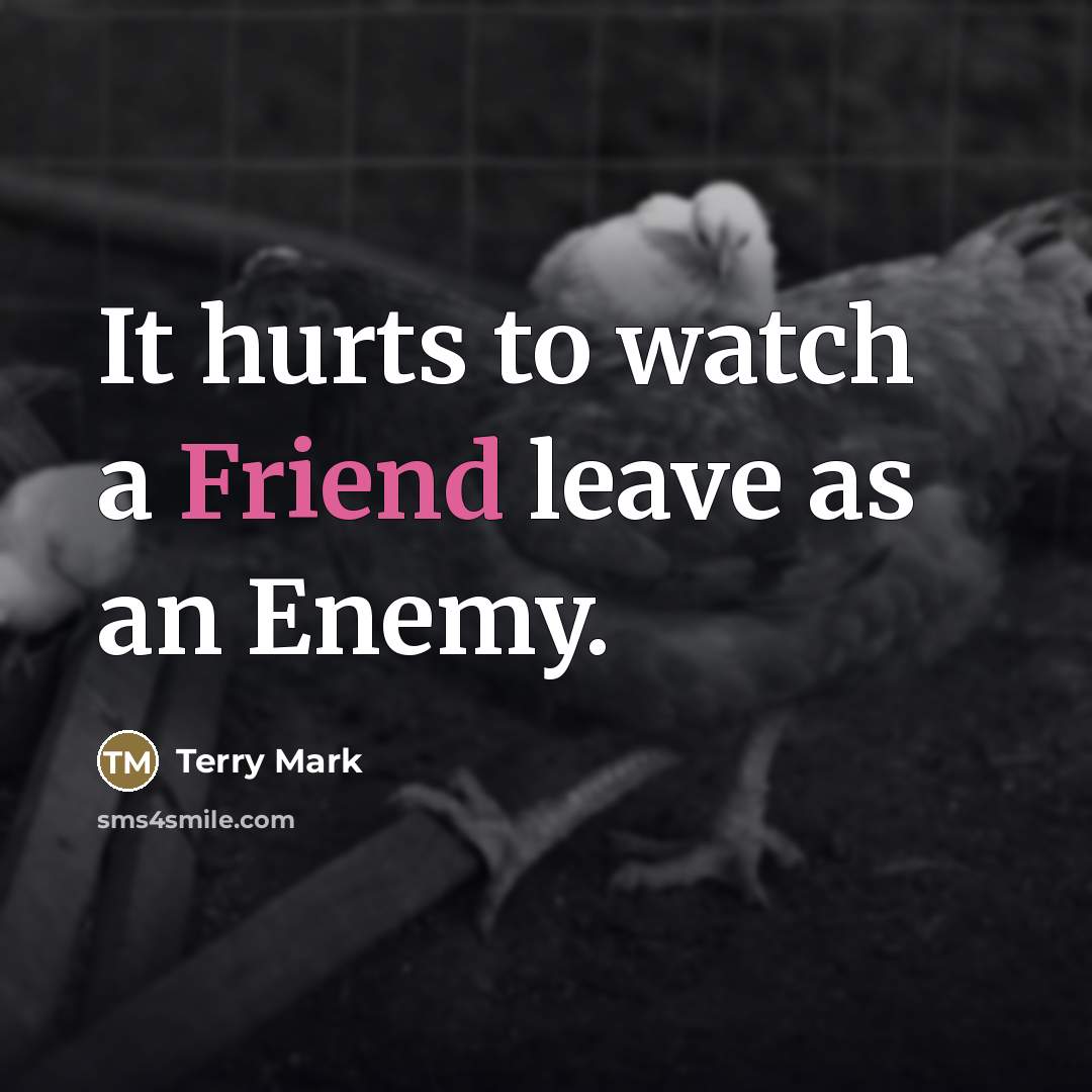 “It hurts to watch a Friend leave as an Enemy.…” quote by Terry Mark