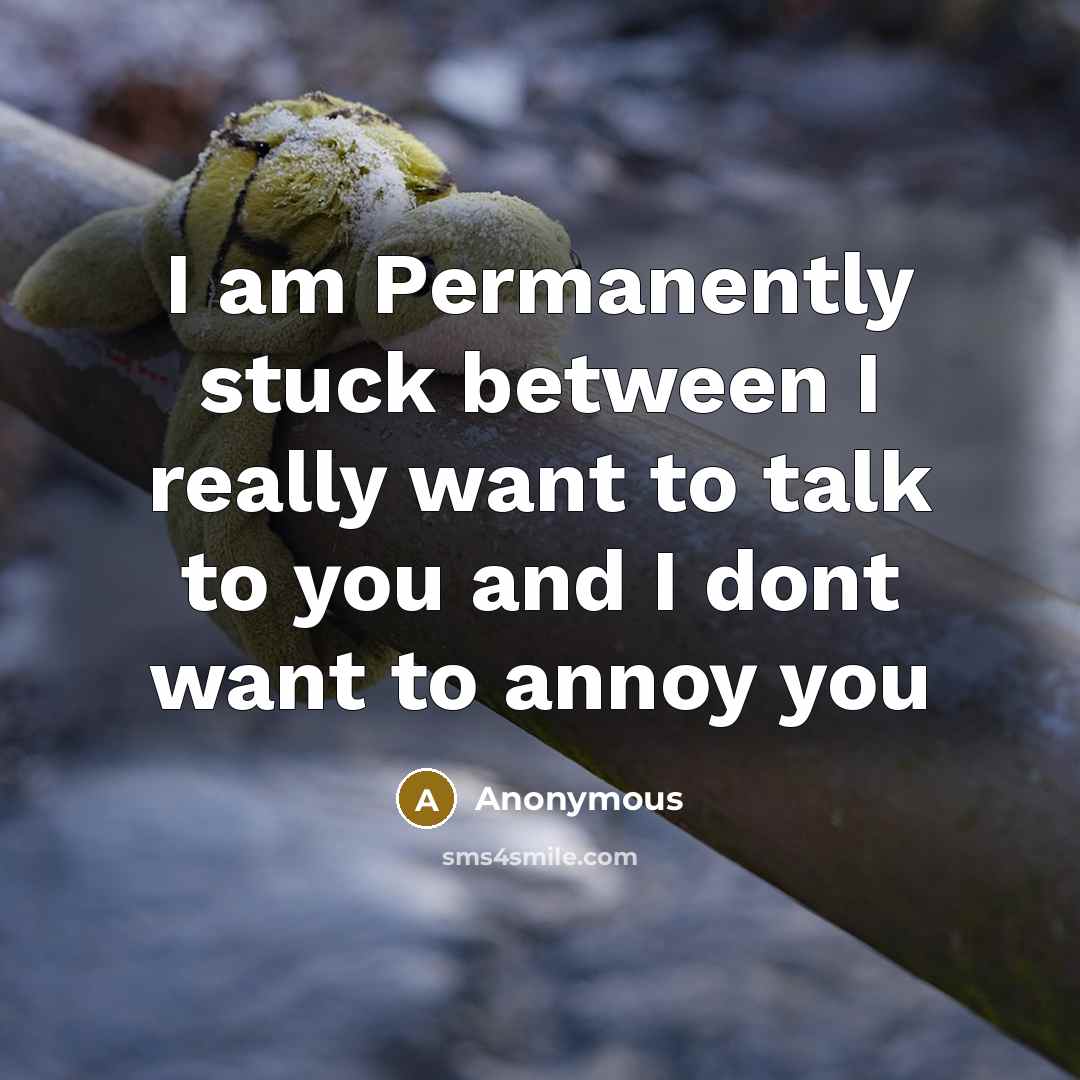 “I am Permanently stuck between I really want to talk to you and I dont want to annoy you” quote by Anonymous