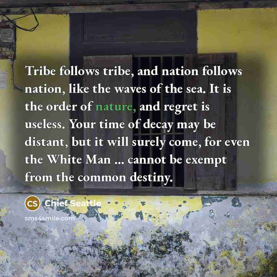 “Tribe follows tribe, and nation follows nation, like the waves…” quote by Chief Seattle