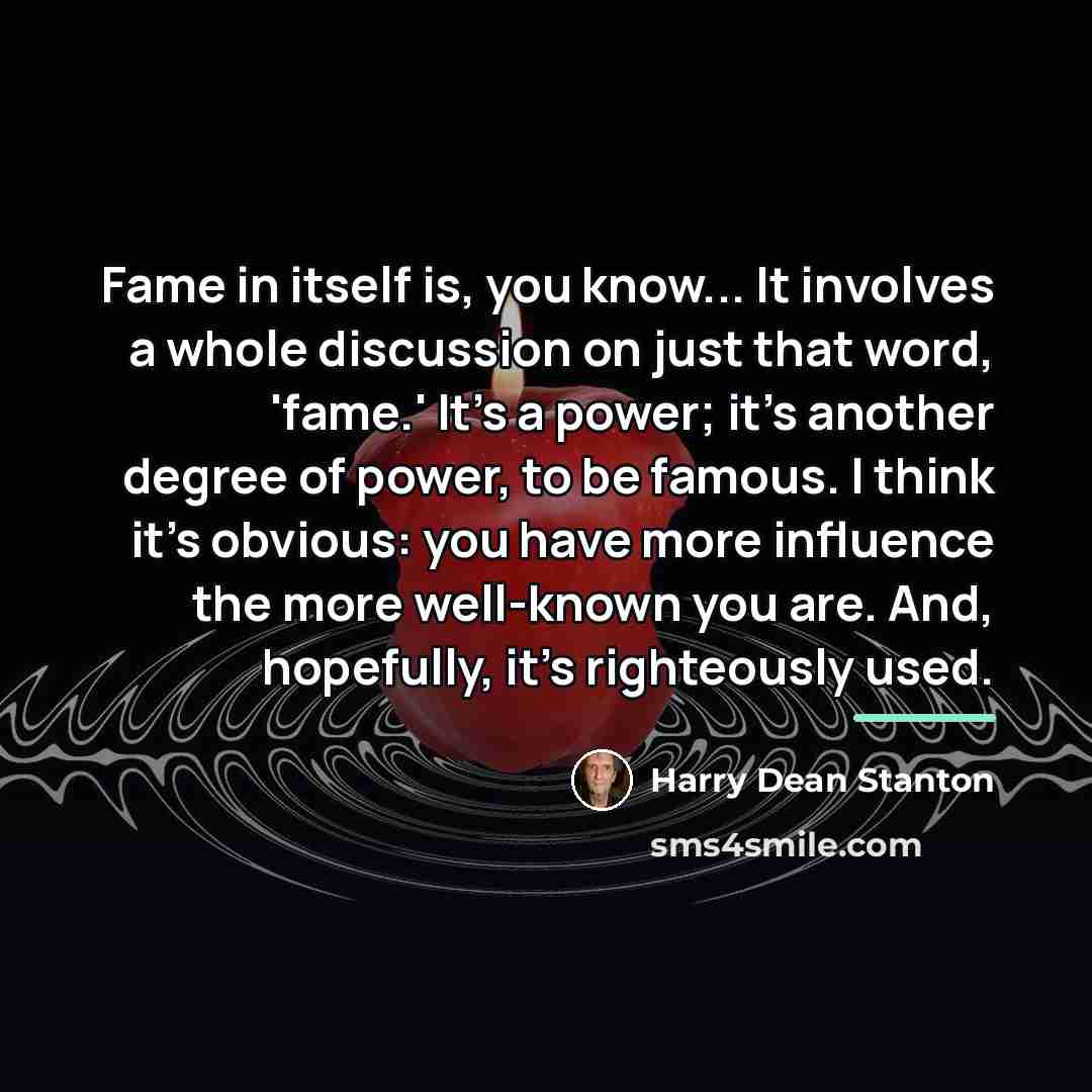 “Fame in itself is, you know... It involves a whole…” quote by Harry Dean Stanton