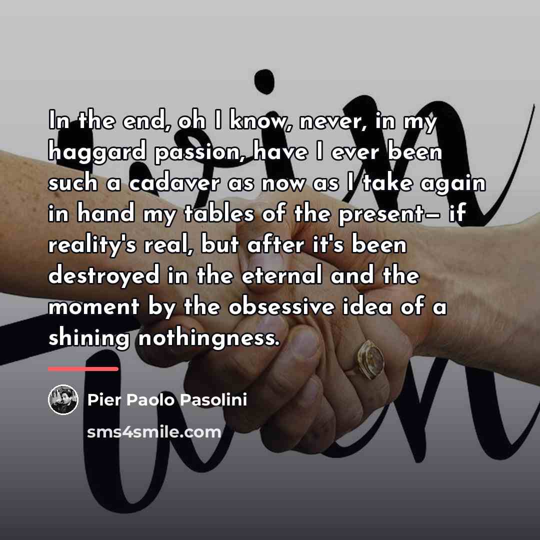 “In the end, oh I know, never, in my haggard…” quote by Pier Paolo Pasolini