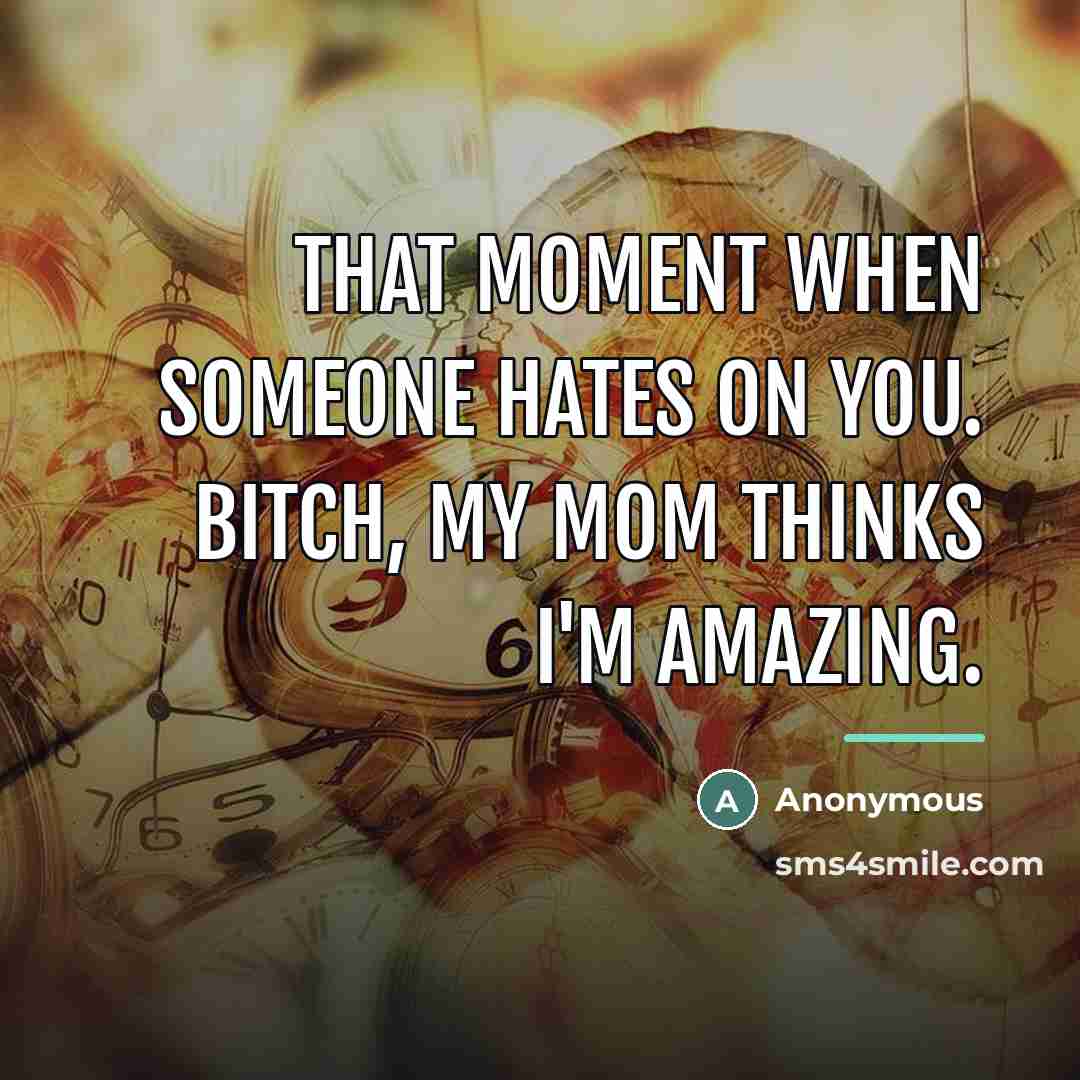“That moment when someone hates on you. Bitch, my mom…” quote by Anonymous
