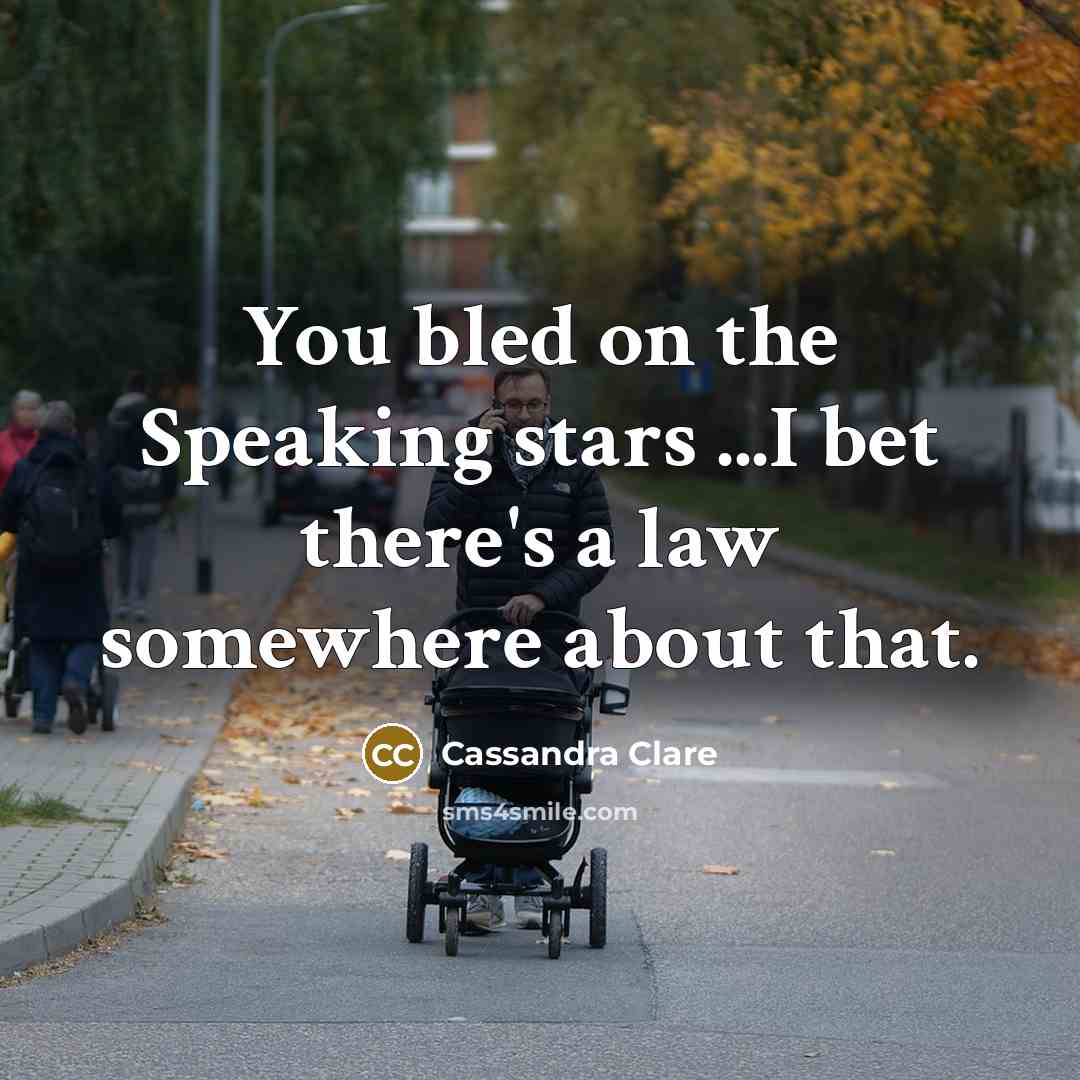 “You bled on the Speaking stars ...I bet there's a law somewhere about that.” quote by Cassandra Clare