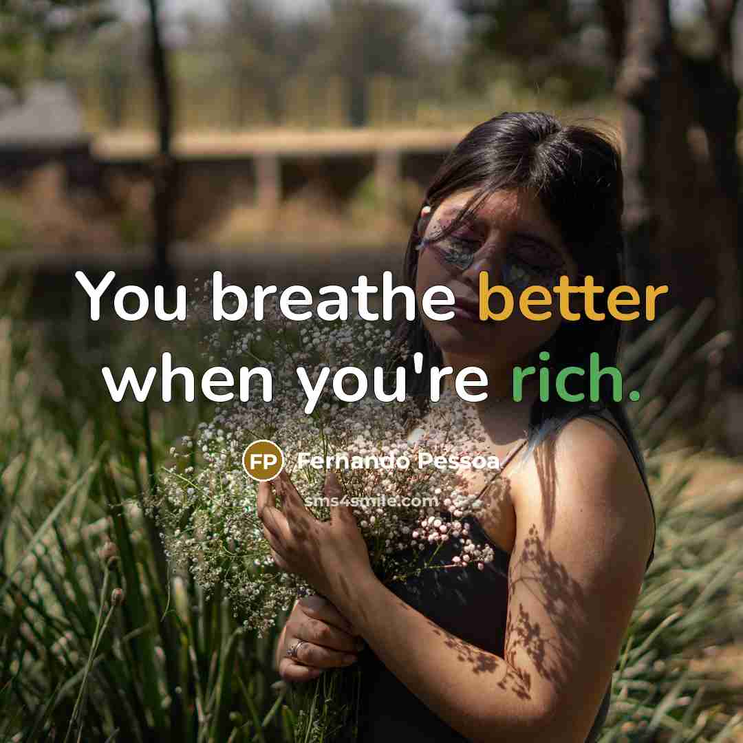 “You breathe better when you're rich.” quote by Fernando Pessoa