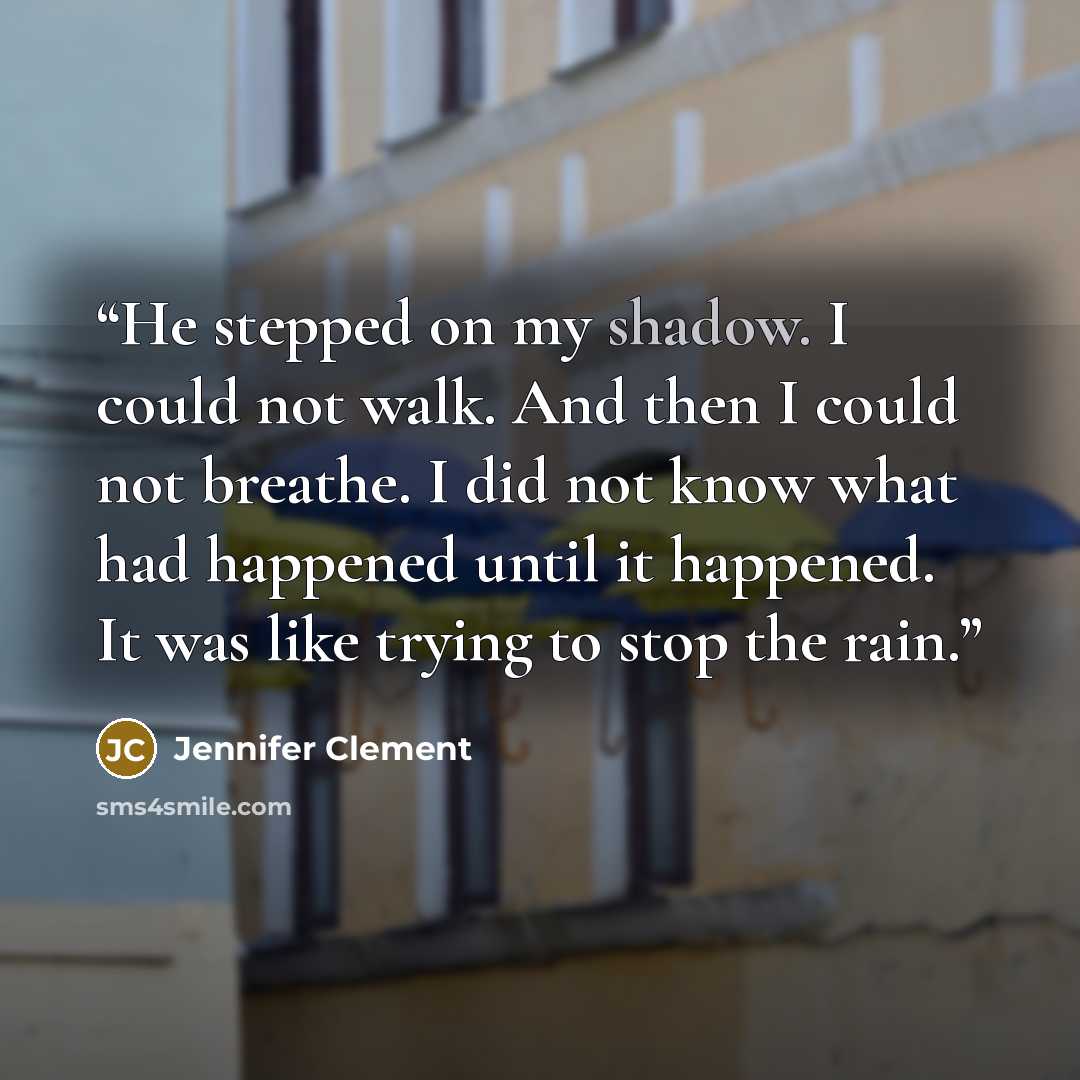 “He stepped on my shadow. I could not walk. And then I could not breathe. I did not know what had happened until it happened. It was like trying to stop the rain.” quote by Jennifer Clement