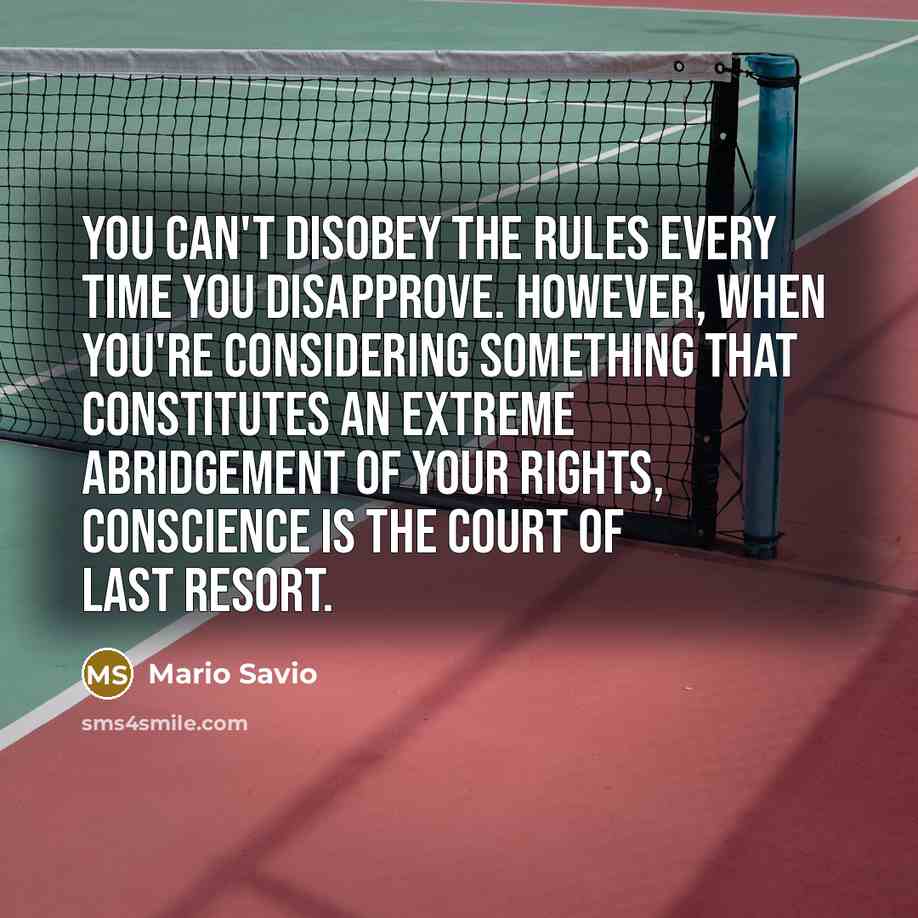 “You can't disobey the rules every time you disapprove. However,…” quote by Mario Savio