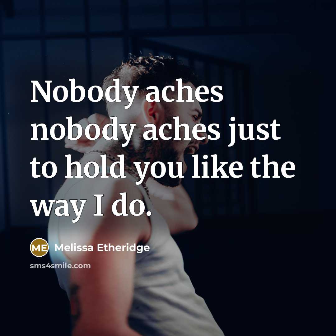 “Nobody aches nobody aches just to hold you like the…” quote by Melissa Etheridge