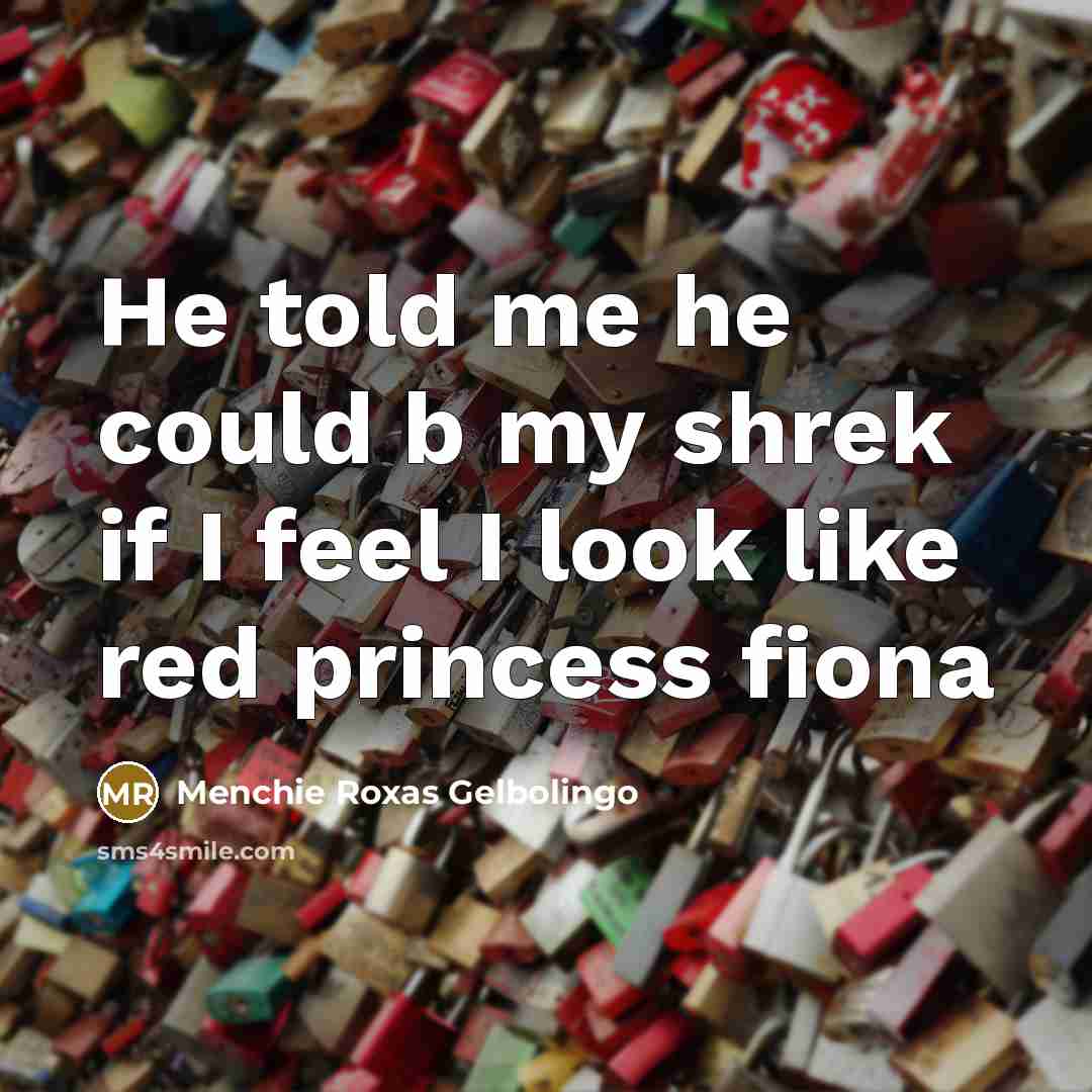“He told me he could b my shrek if I feel I look like red princess fiona” quote by Menchie Roxas Gelbolingo