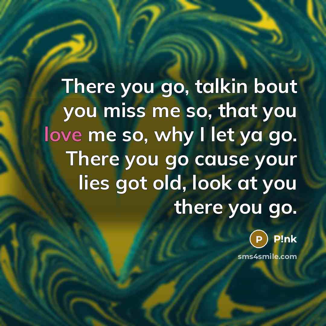“There you go, talkin bout you miss me so, that…” quote by P!nk