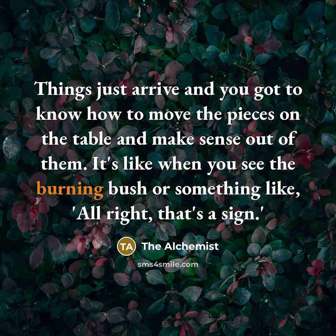“Things just arrive and you got to know how to…” quote by The Alchemist
