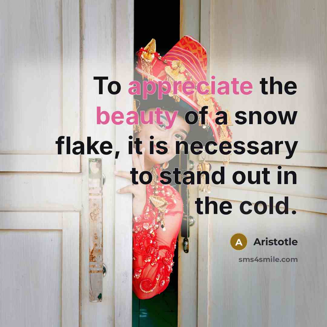 “To appreciate the beauty of a snow flake, it is…” quote by Aristotle