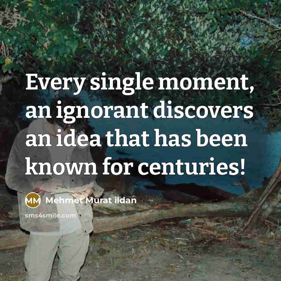 “Every single moment, an ignorant discovers an idea that has…” quote by Mehmet Murat Ildan