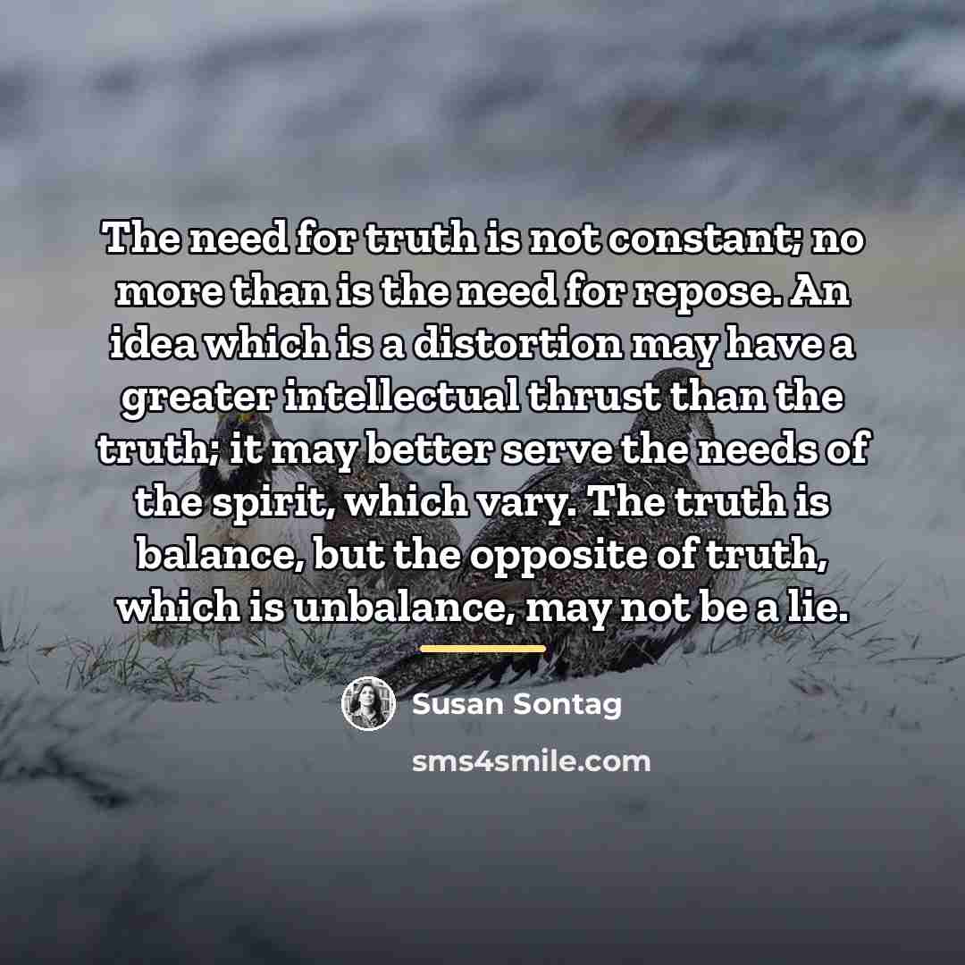 “The need for truth is not constant; no more than…” quote by Susan Sontag