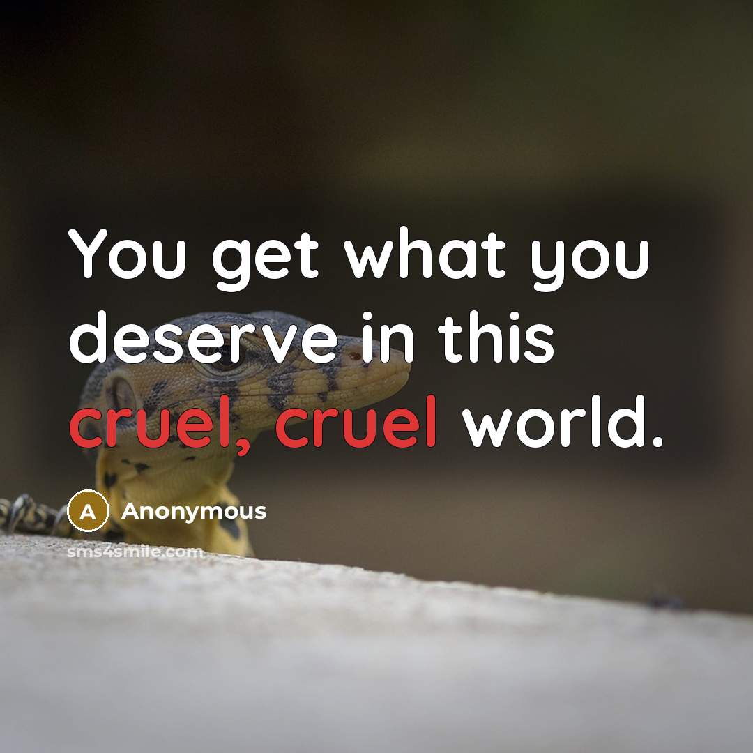 “You get what you deserve in this cruel, cruel world.…” quote by Anonymous
