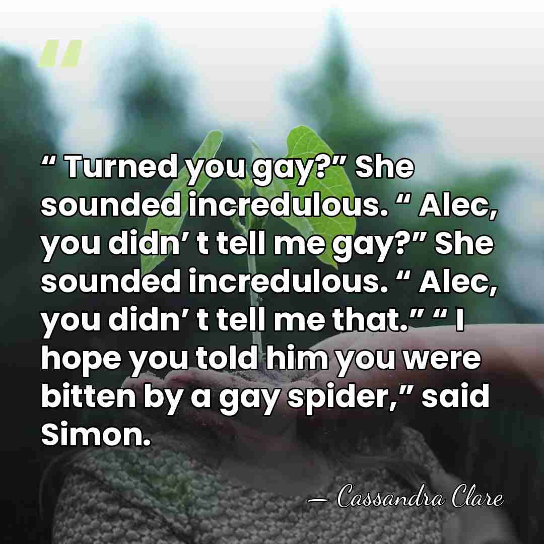  “ Turned you gay?” She sounded incredulous. “ Alec, you didn’ t&hellip; - Cassandra Clare