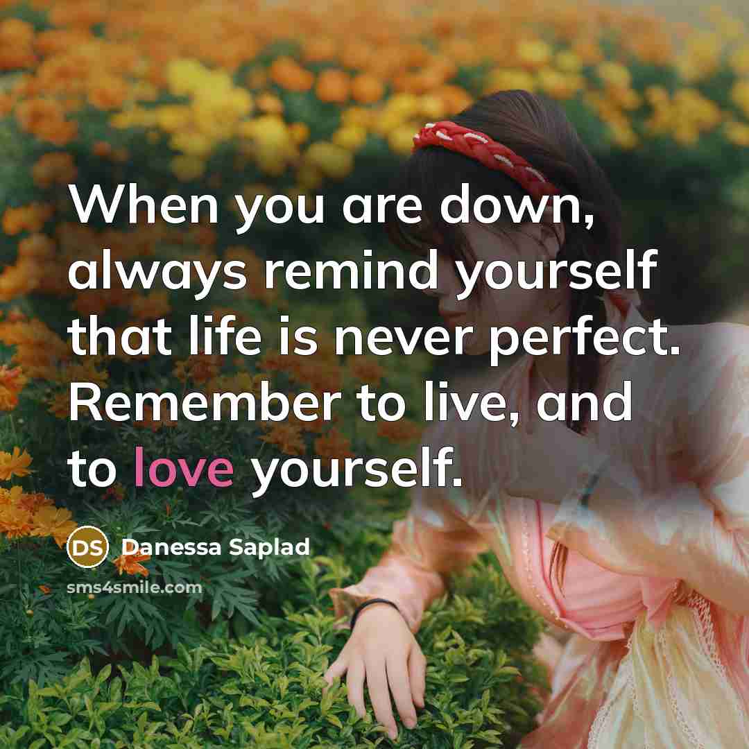 “When you are down, always remind yourself that life is never perfect. Remember to live, and to love yourself.” quote by Danessa Saplad