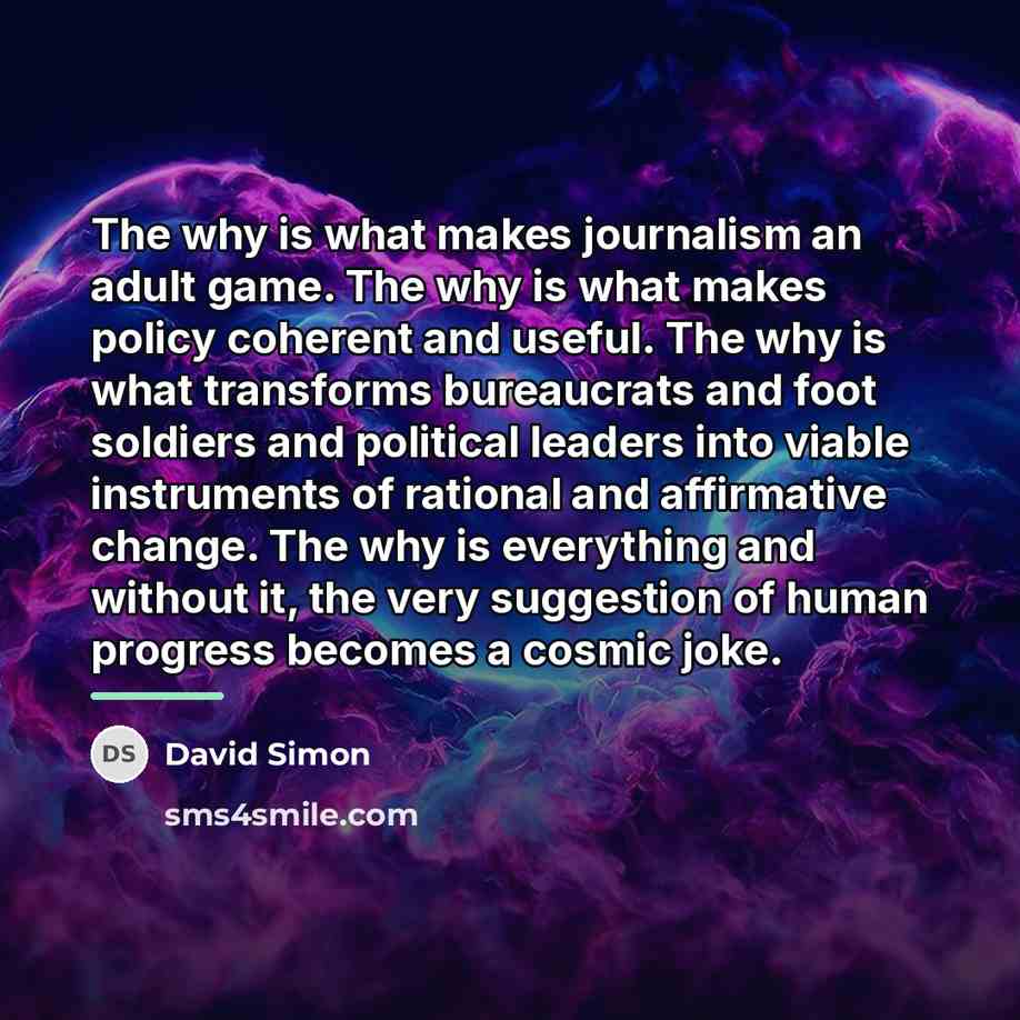 “The why is what makes journalism an adult game. The…” quote by David Simon