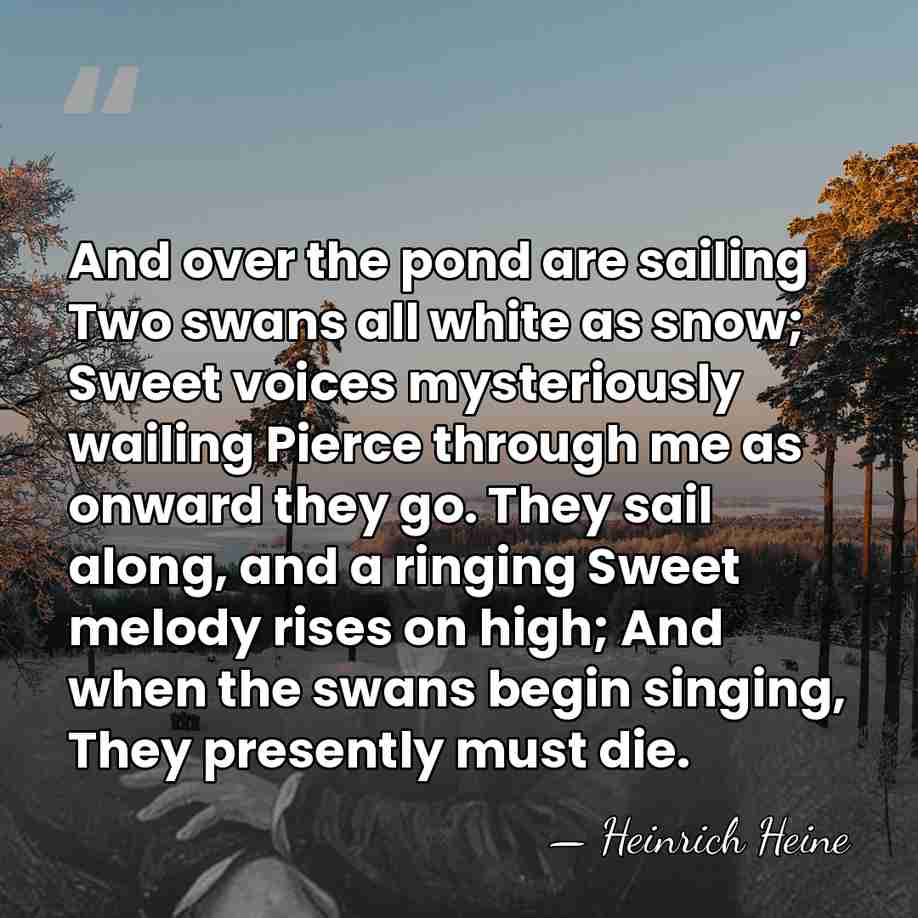And over the pond are sailing Two swans all white as snow;&hellip; - Heinrich Heine
