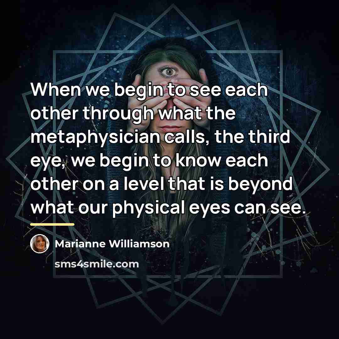 “When we begin to see each other through what the…” quote by Marianne Williamson