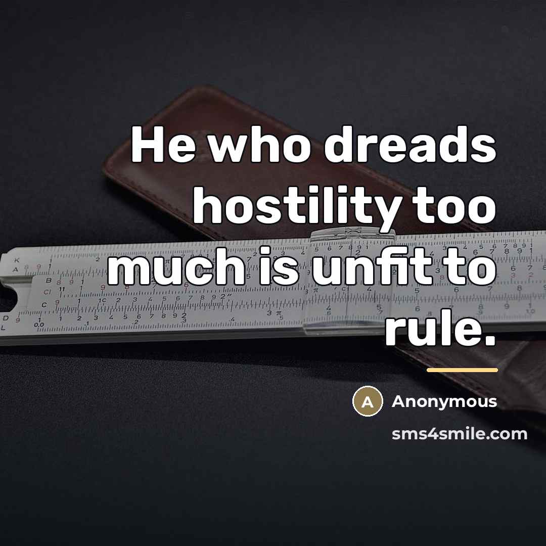 “He who dreads hostility too much is unfit to rule.…” quote by Anonymous