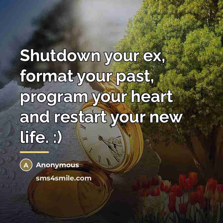 “Shutdown your ex, format your past, program your heart and…” quote by Anonymous