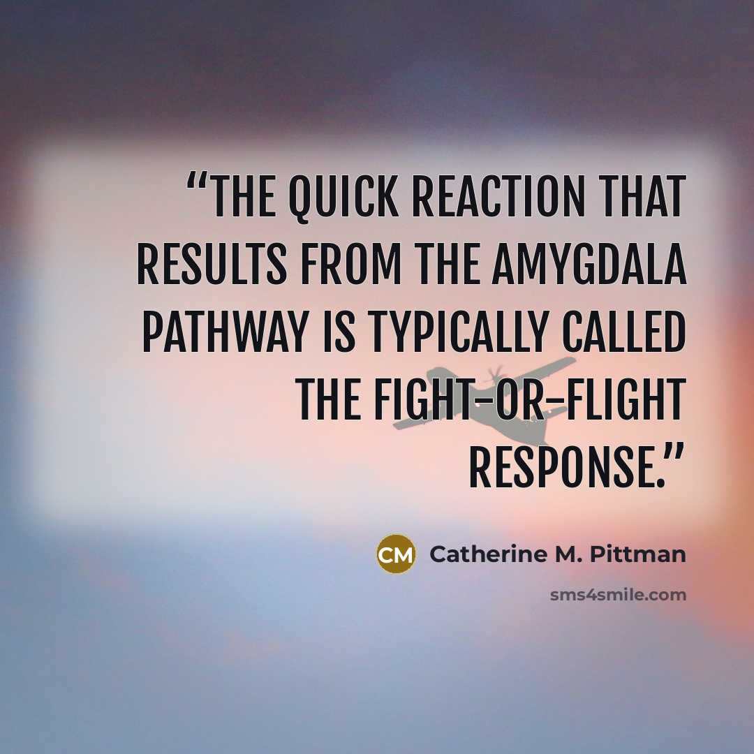 “The quick reaction that results from the amygdala pathway is typically called the fight-or-flight response.” quote by Catherine M. Pittman