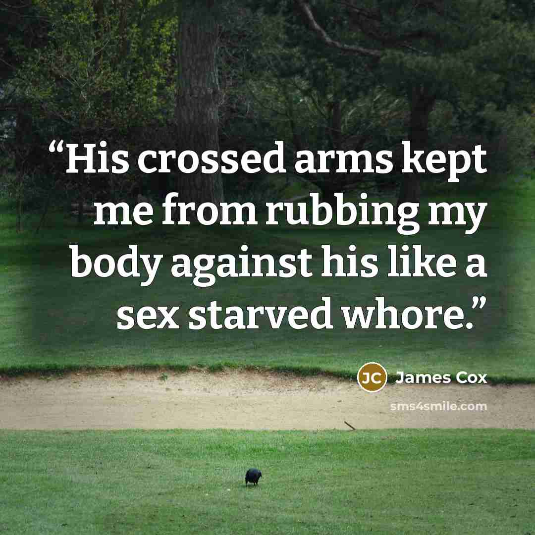 “His crossed arms kept me from rubbing my body against his like a sex starved whore.” quote by James Cox
