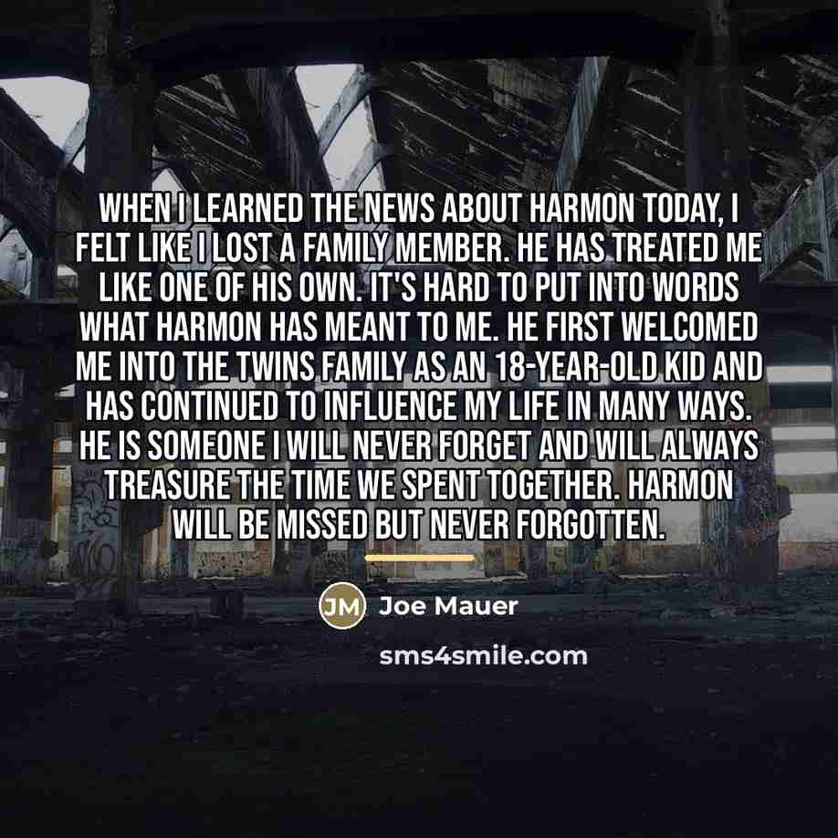 “When I learned the news about Harmon today, I felt…” quote by Joe Mauer