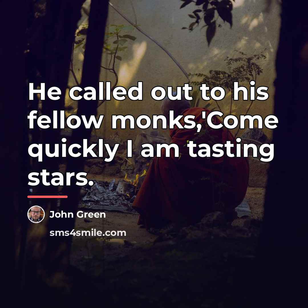 “He called out to his fellow monks,'Come quickly I am…” quote by John Green