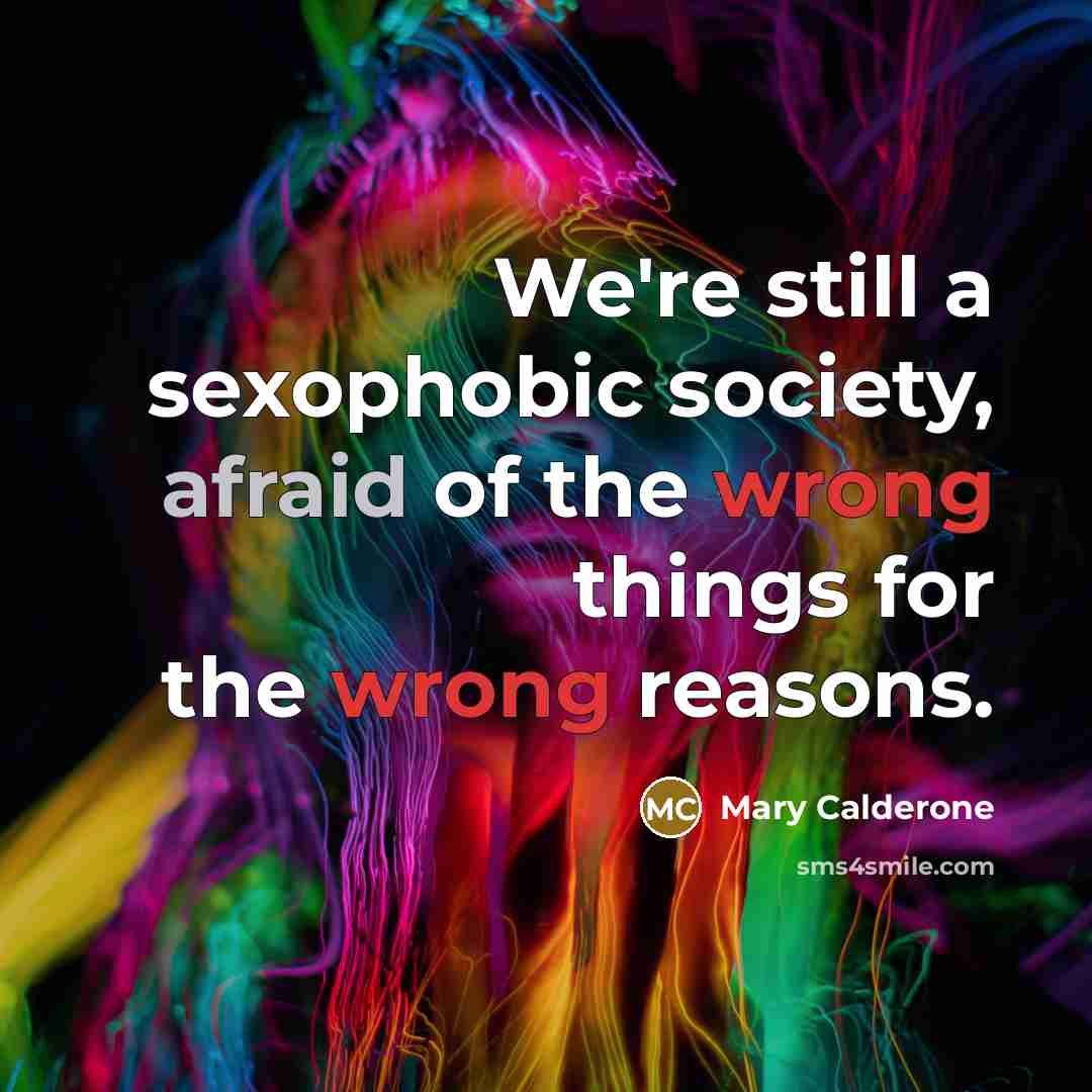 “We're still a sexophobic society, afraid of the wrong things for the wrong reasons.” quote by Mary Calderone