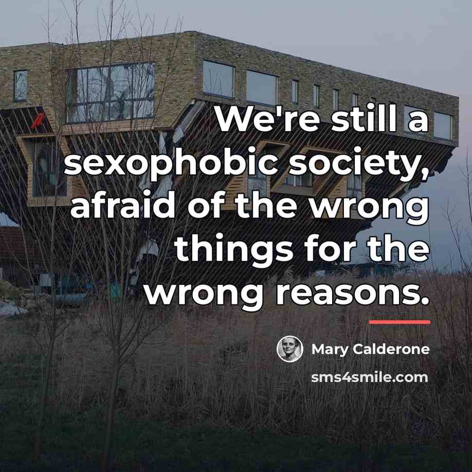 “We're still a sexophobic society, afraid of the wrong things…” quote by Mary Calderone