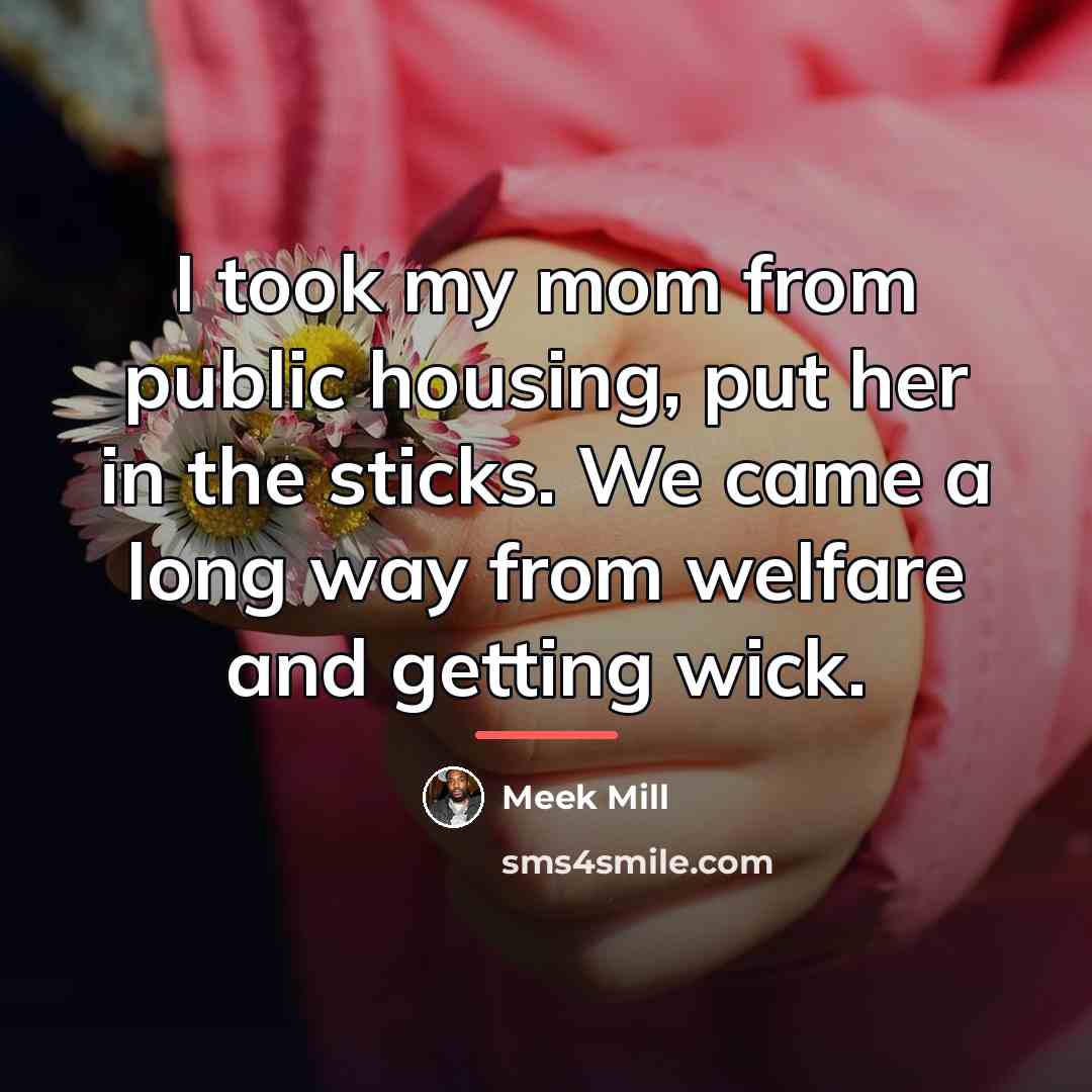 “I took my mom from public housing, put her in…” quote by Meek Mill