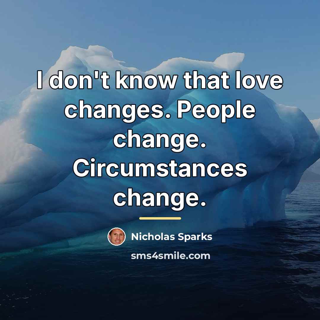 “I don't know that love changes. People change. Circumstances change.…” quote by Nicholas Sparks