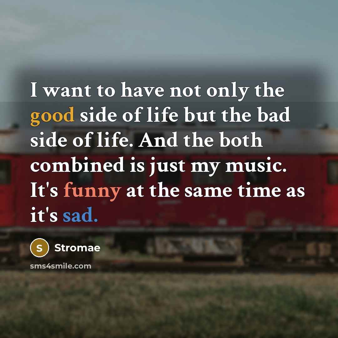 “I want to have not only the good side of life but the bad side of life. And the both combined is just my music. It's funny at the same time as it's sad.” quote by Stromae