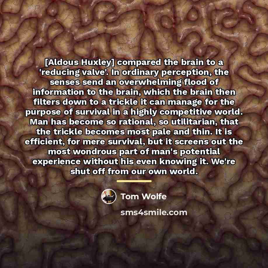 “[Aldous Huxley] compared the brain to a 'reducing valve'. In…” quote by Tom Wolfe