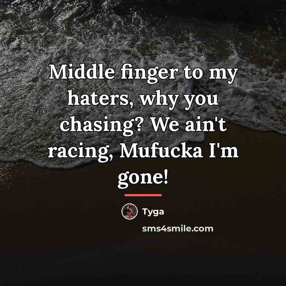 “Middle finger to my haters, why you chasing? We ain't…” quote by Tyga